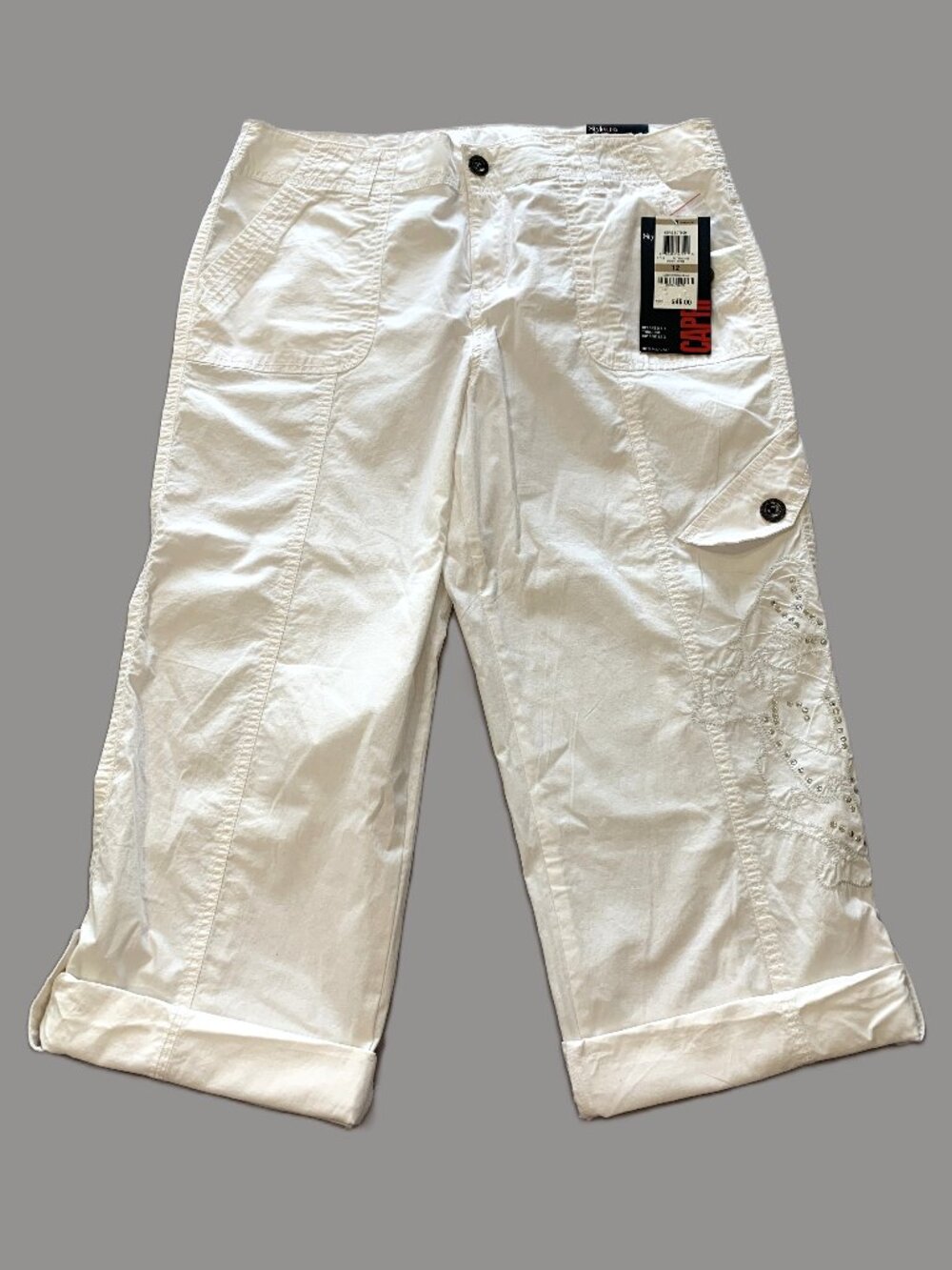 Brand New Style&Co Women White Capri Pants Rolled Hemline Size 12